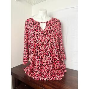 Jessica London Plus Size Keyhole Pink Leopard Swing Tunic 26/28